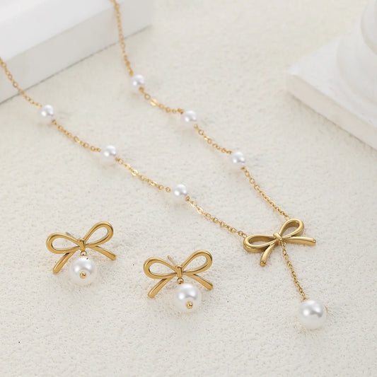 Pearl Bow Jewelry Set